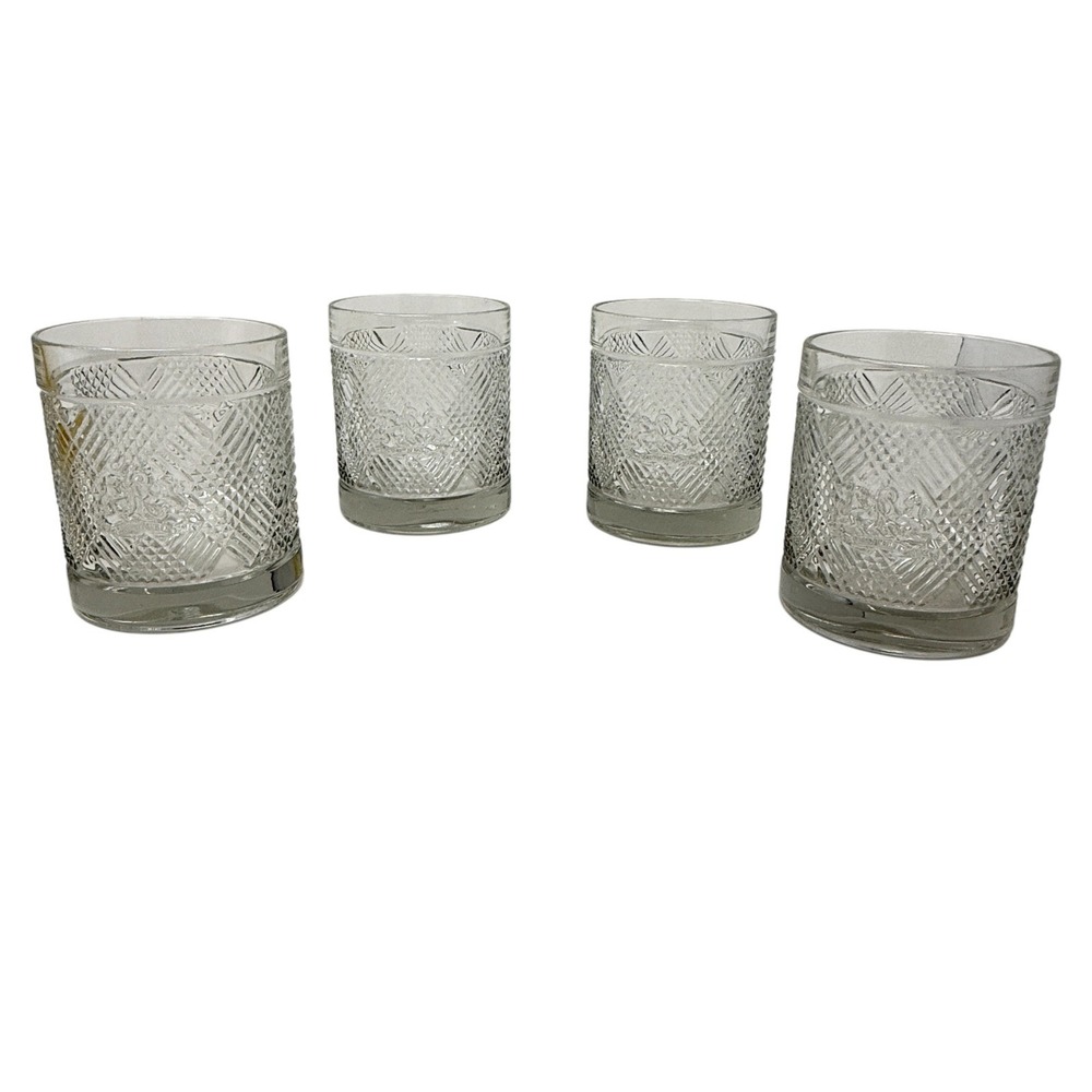 Vintage Ralph Lauren Argyle Plaid Double Old Fashioned Lion Cocktail Glasses Set